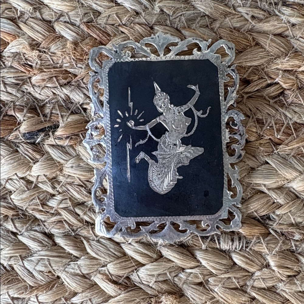 Vintage MCM sterling silver Neilloware Siam dancer square brooch